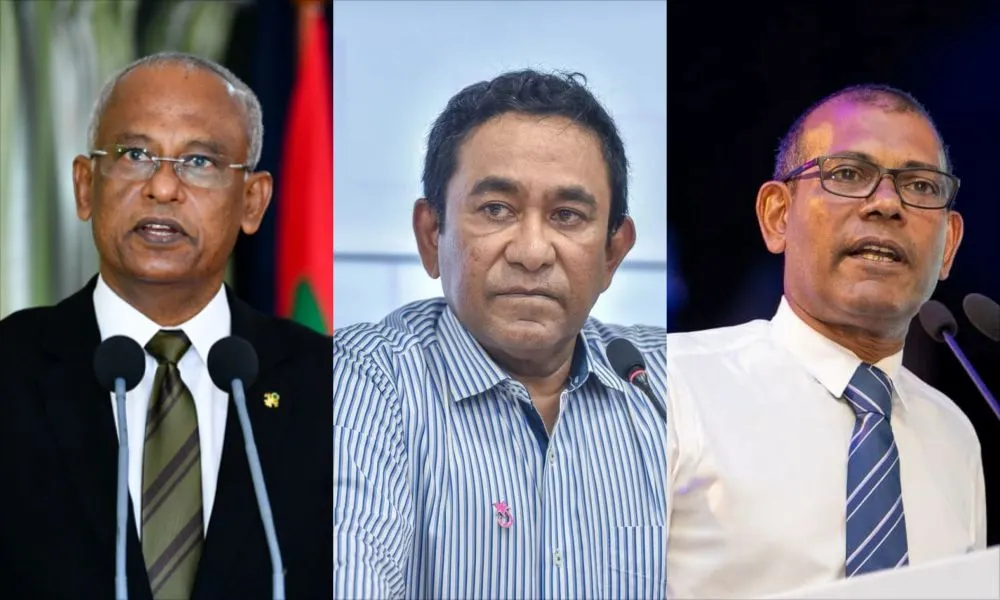 Former Pres. Ibrahim Mohamed Solih (L), Former pres. Abdulla Yameen Abdul Gayoom (M), former Pres. Mohamed Nasheed(R)