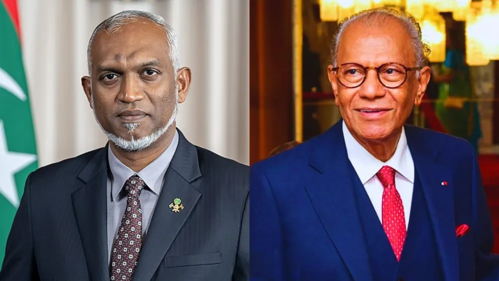 Maldives President Dr. Mohamed Muizzu (L) and Prime Minister of Mauritius Navinchandra Ramgoolam (R)