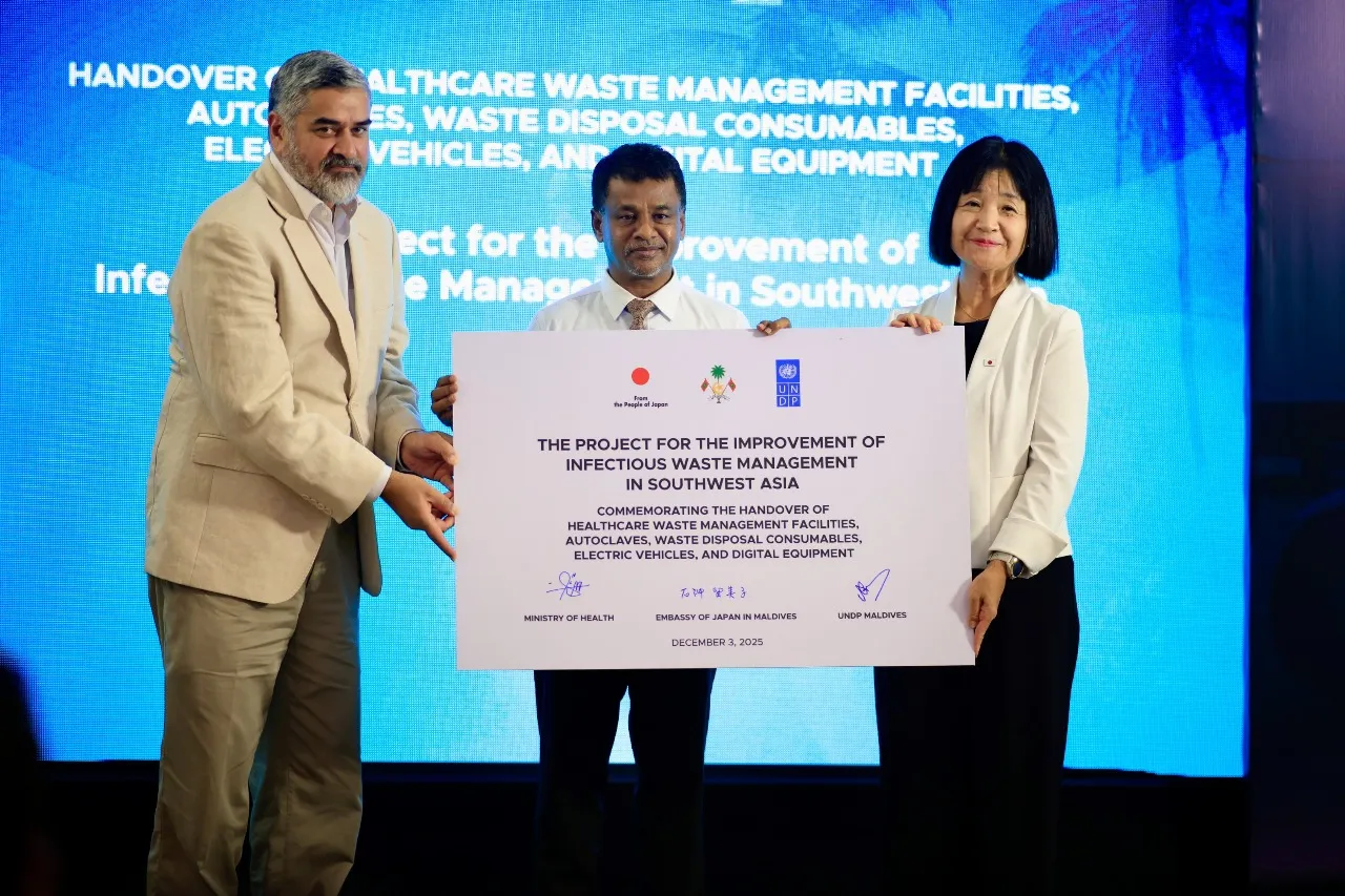 During the handover ceremony of healthcare waste management facilities , equipment and vehicles (Photo/President's Office)
