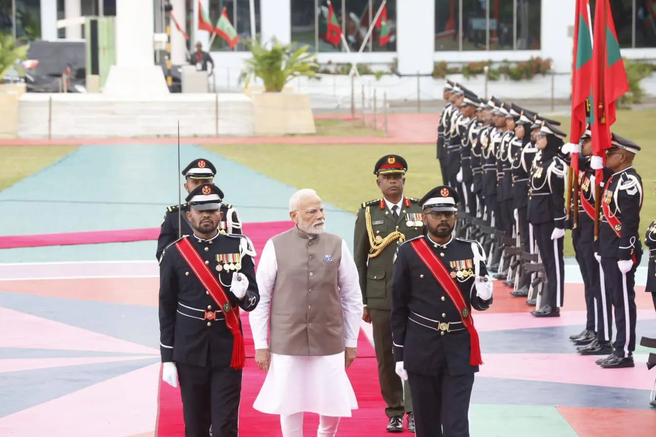 PM Modi during the welcome in Male' city this afternoon