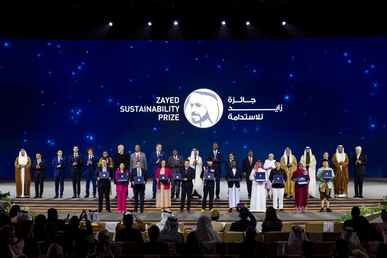 The winners of the Zayed Sustainability Award (Photo/Mohamed Bin Zayed)