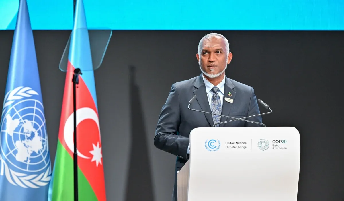 President Dr. Muizzu giving Maldives’ National Statement at the Plenary of 29th Session of the Conference of Parties (COP29) (Photo/President’s Office)