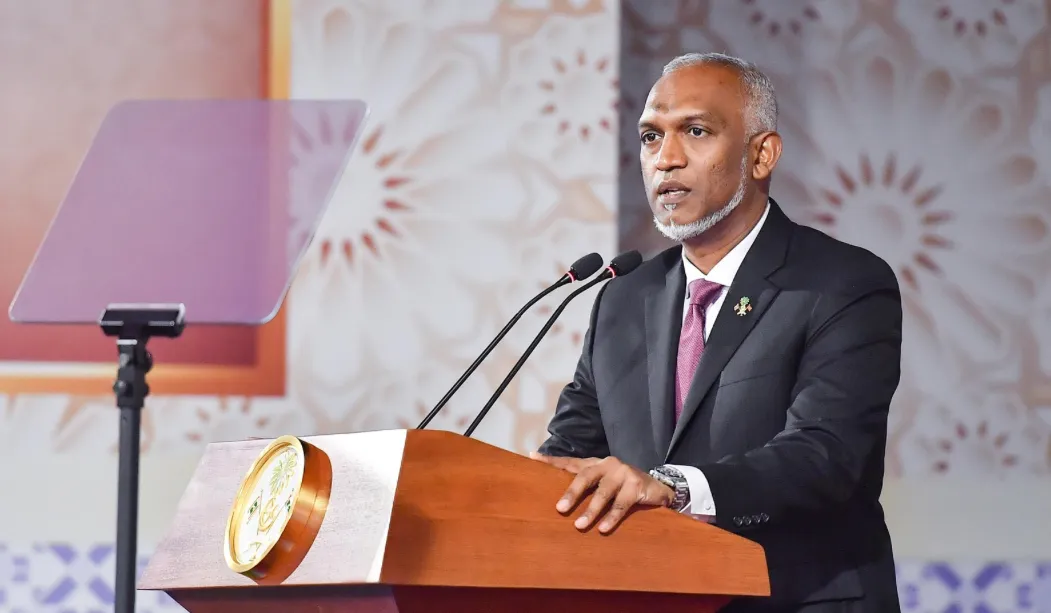 President Dr.Muizzu speaking at the ceremony held this morning in Dharubaaruge (Photo/President’s Office)