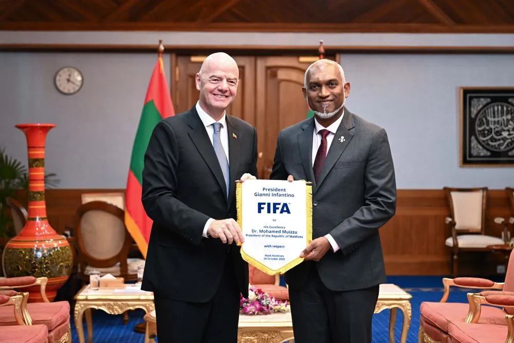 President Dr. Muizzu and President of the International Federation of Association Football (FIFA), Gianni Infantino (Photo/President's Office)