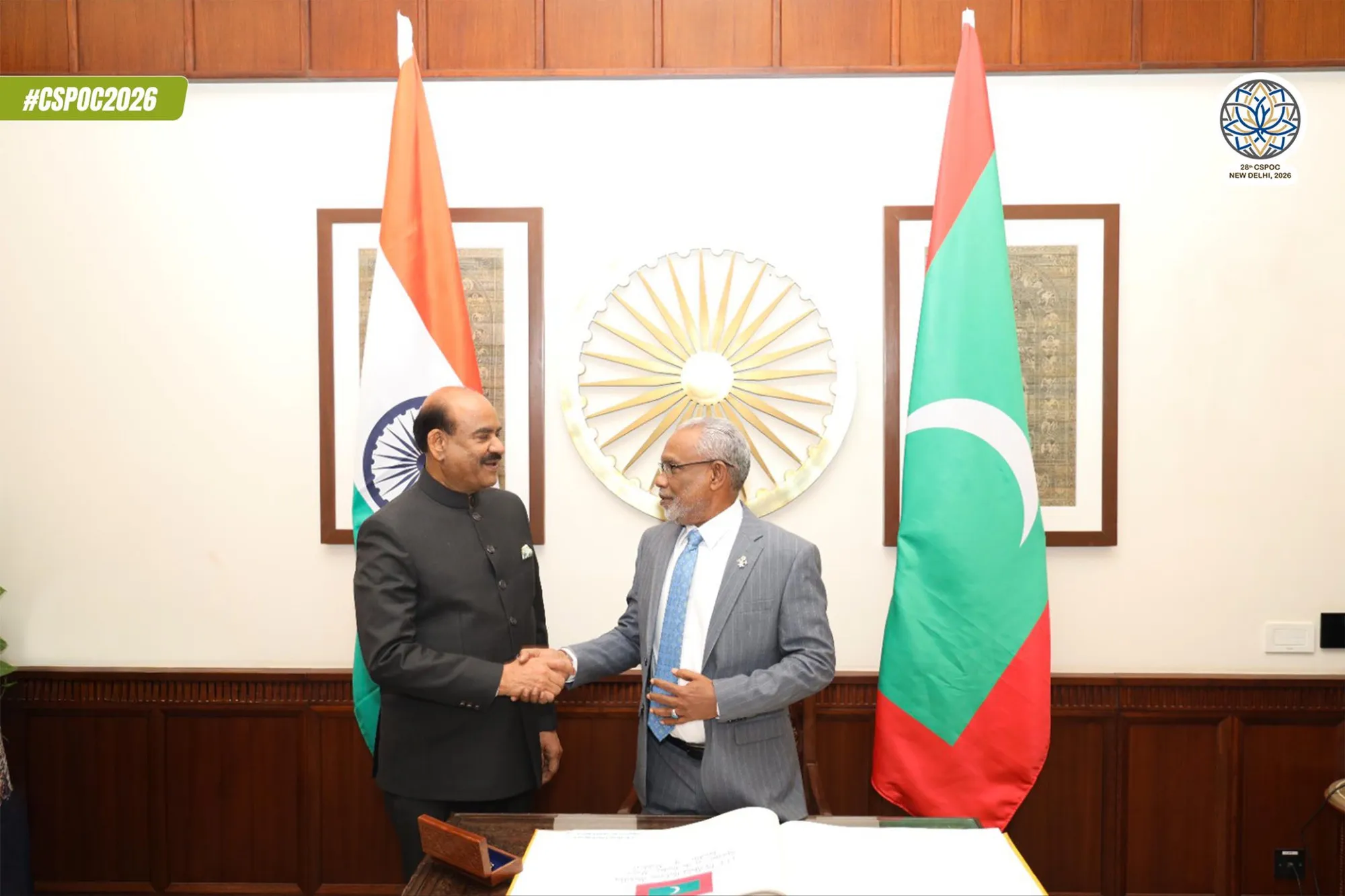 Speaker of Maldives Parliament Abdul Raheem Abdulla (R) and Speaker of India’s Lok Sabha Om Birla (L) (Photo/People's Majlis)