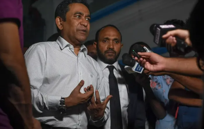 Former President Abdulla Yameen speaking to Press last night