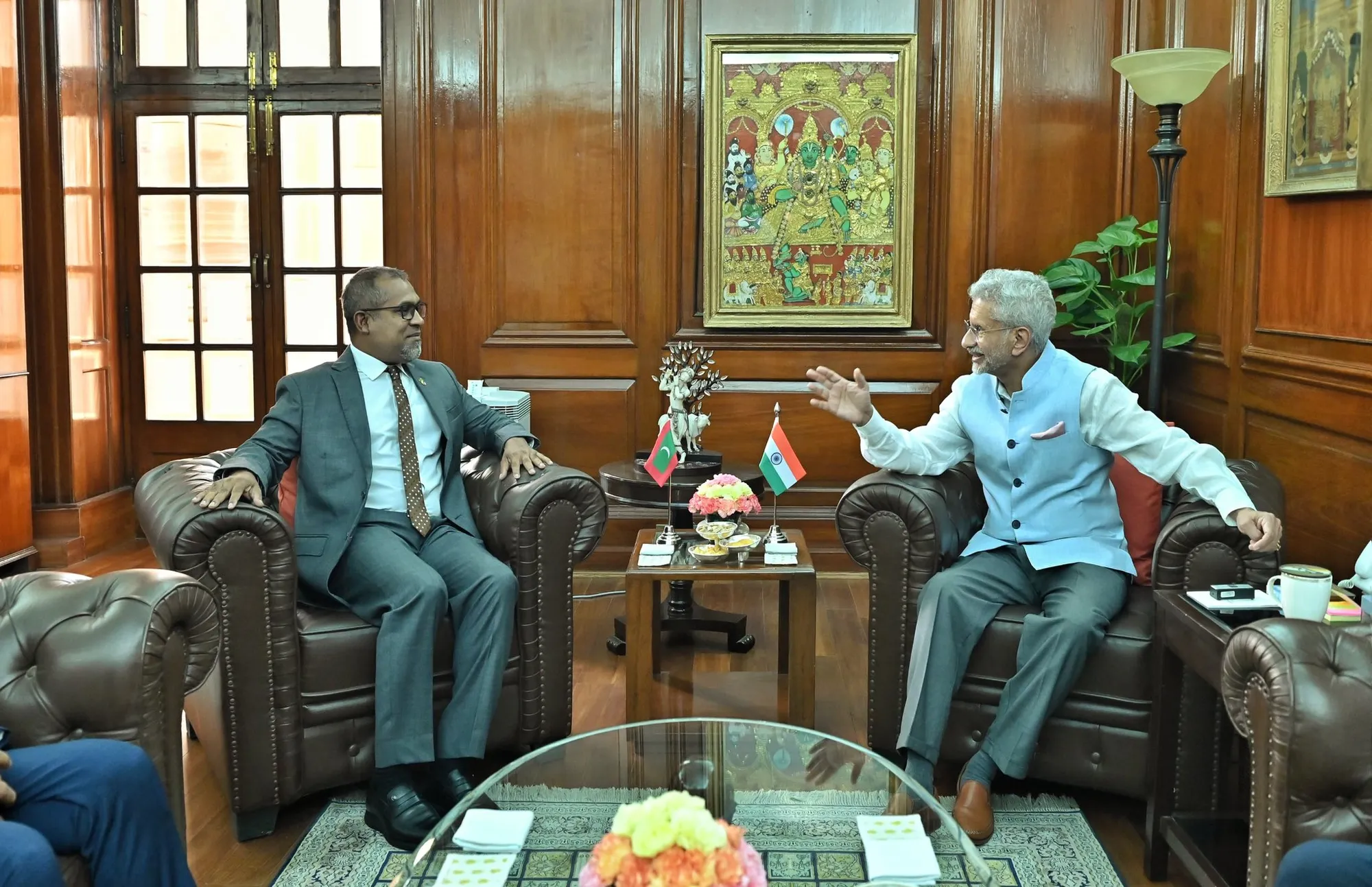 Maldives Minister of Foreign Affairs, Dr Abdulla Khaleel and  Indian Minister of External Affairs Dr Subrahmanyam Jaishankar (Photo/Minister Khaleel via X)