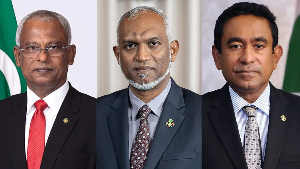 Former President Solih (L), President Dr. Muizzu (M) and Former President Yameen (R)