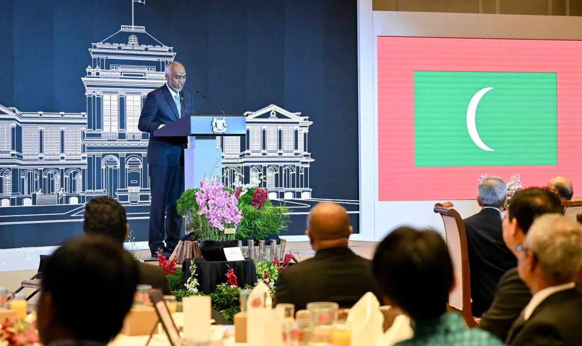 President Dr. Muizzu giving a speech at the banquet (Photo/President's Office)