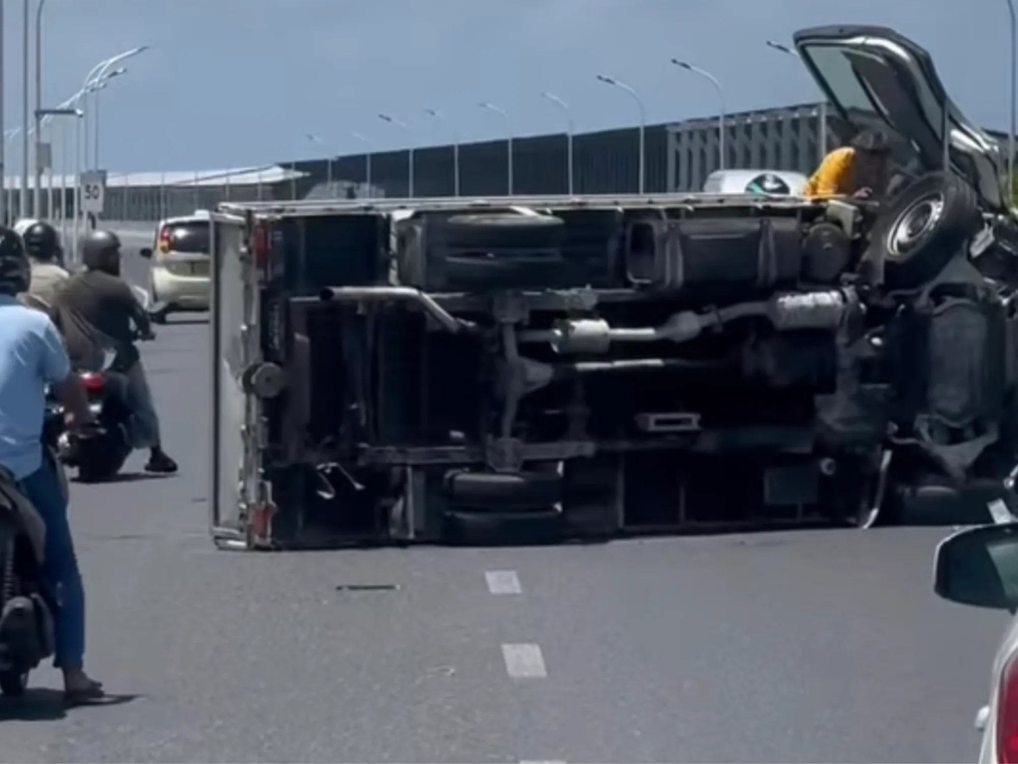 Pickup flipped on the highway