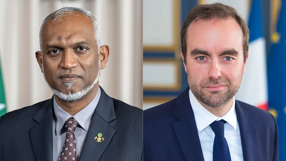President Dr. Muizzu (left) and Prime Minister of France Sébastien Lecornu
