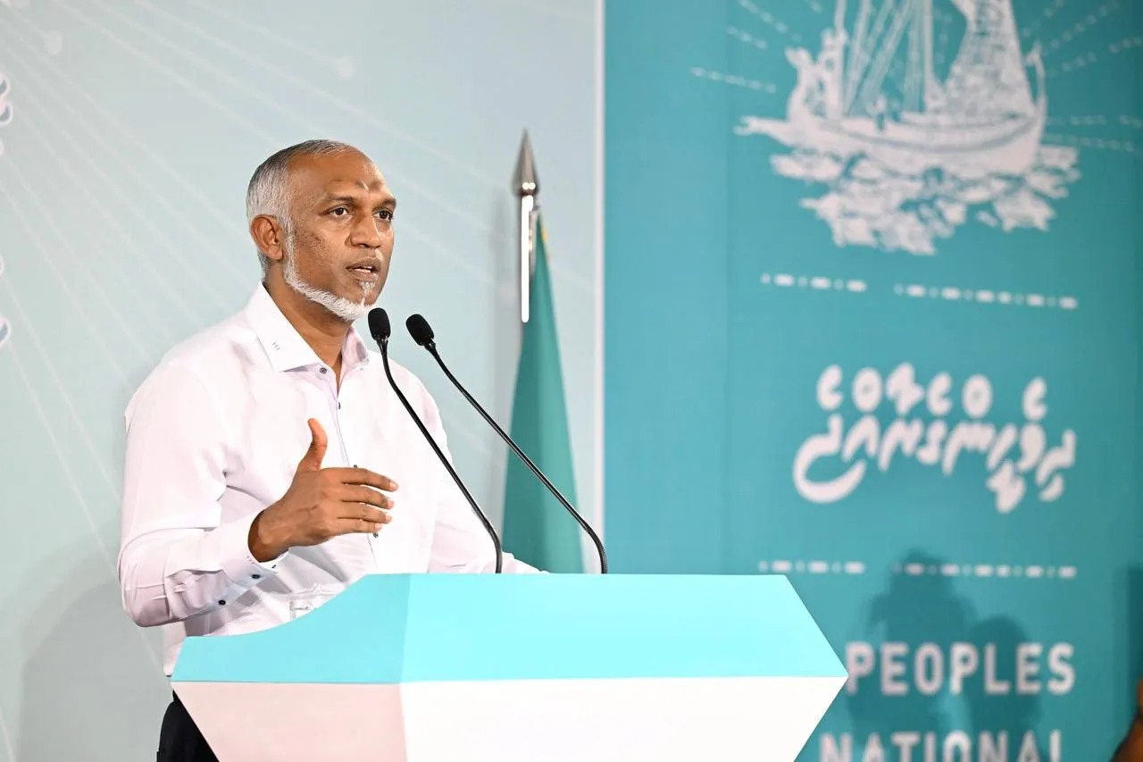 President Dr Muizzu speaking at rally last night (Photo/Voice)