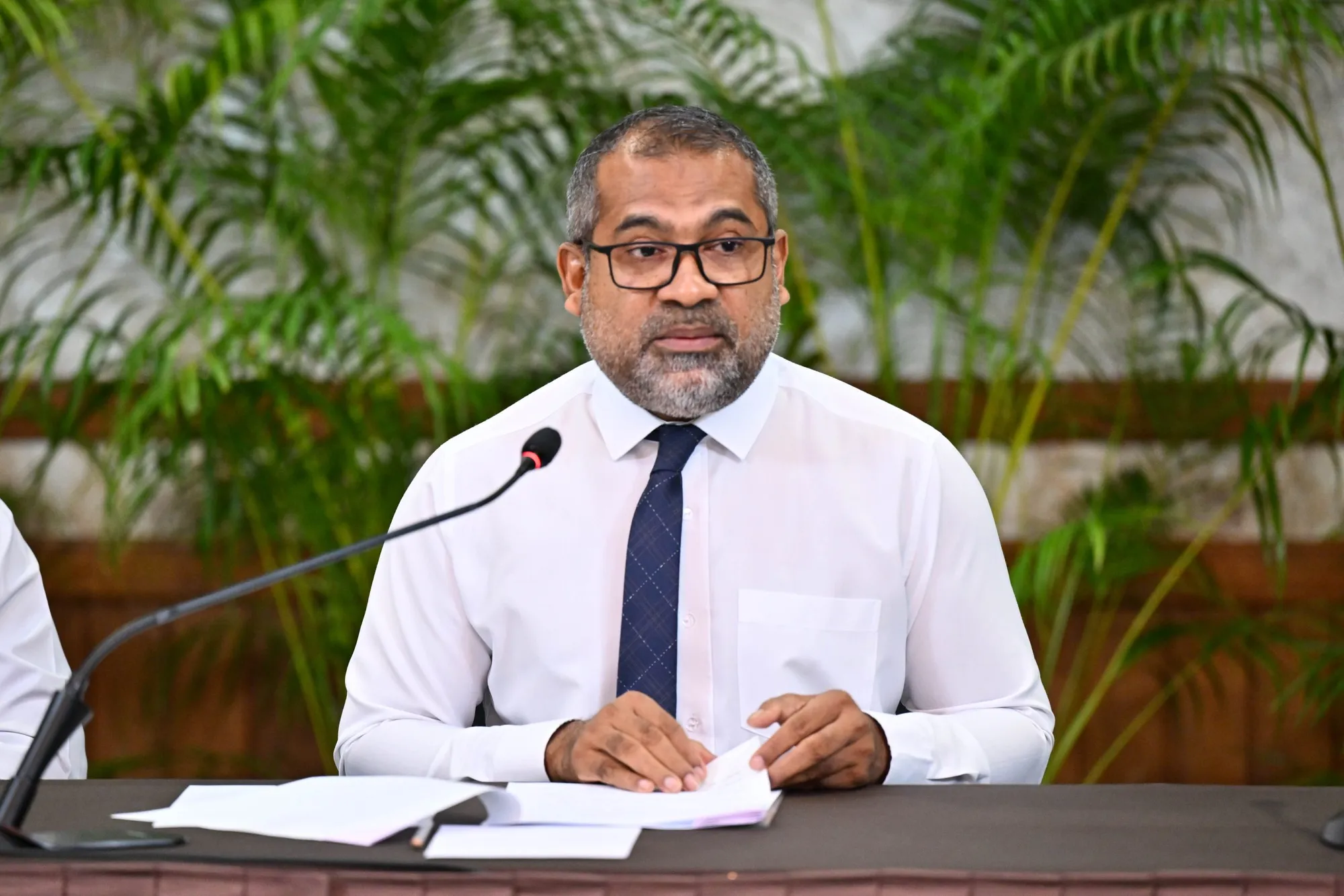 Minister of Foreign Affairs Abdulla Khaleel during the press conference today (Photo/President's Office)