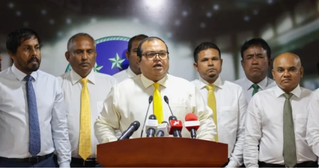 MDP's parliamentary leader Aslam speaking to the press