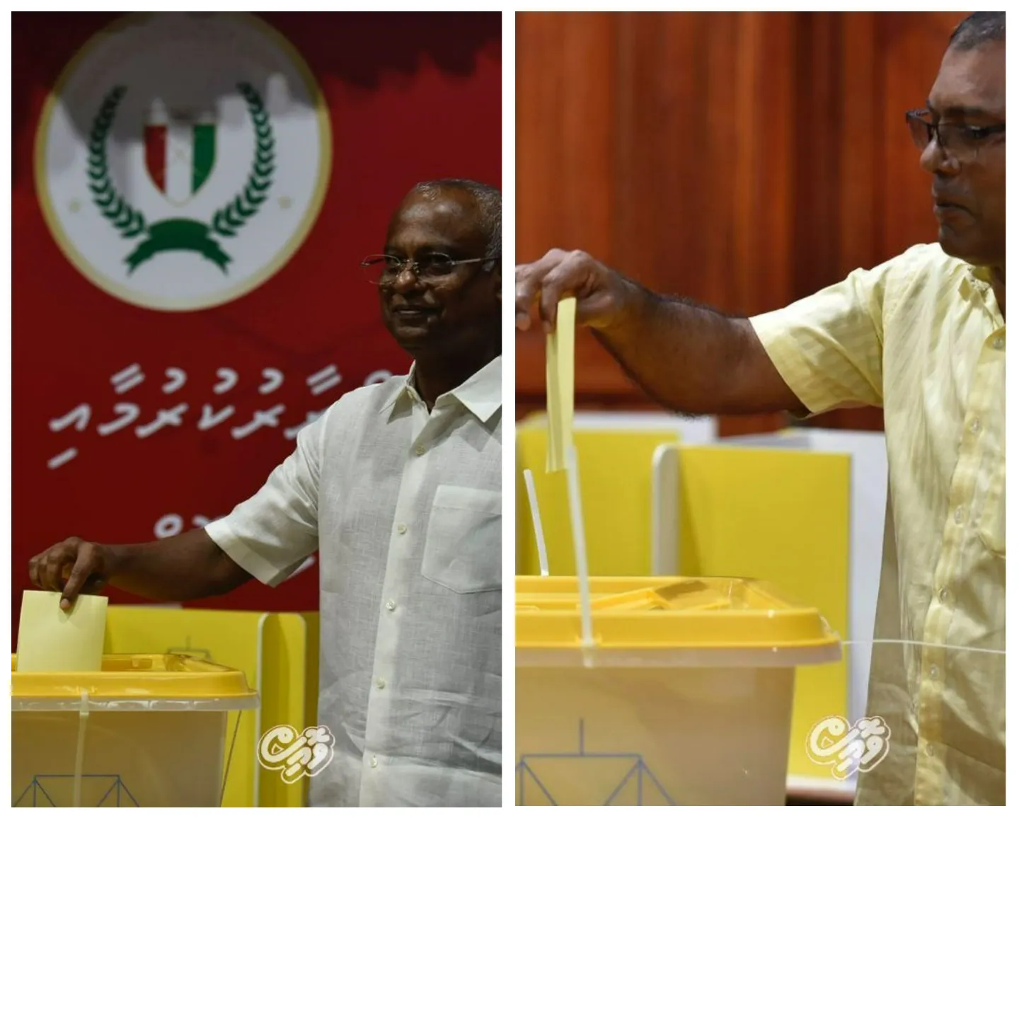 President Nasheed and President Solih cast their vote. Photo: Voice.mv