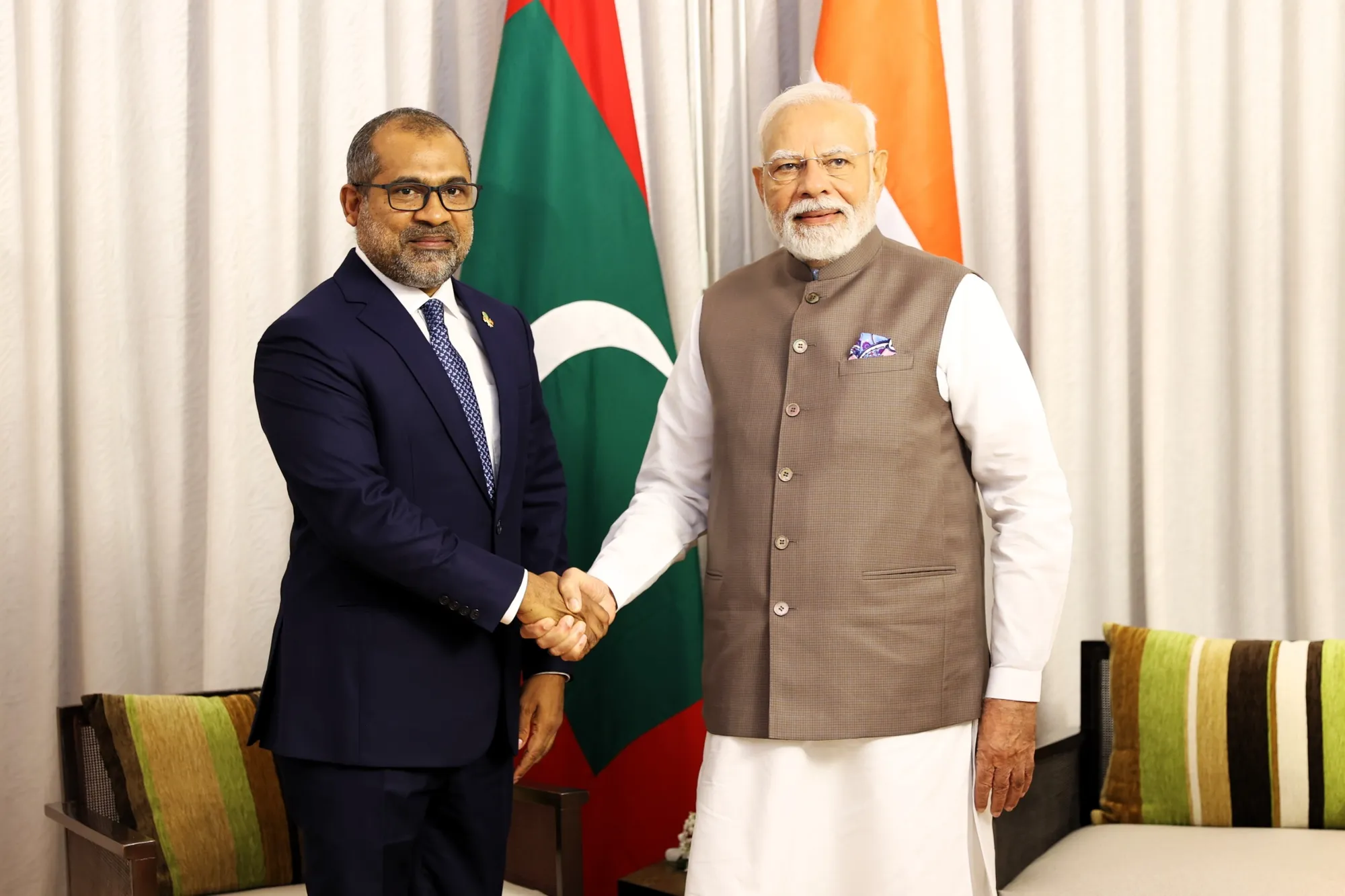 Minister of Foreign Affairs Dr. Abdulla Khaleel  and Indian PM Narendra Modi (Photo/Foreign Ministry)