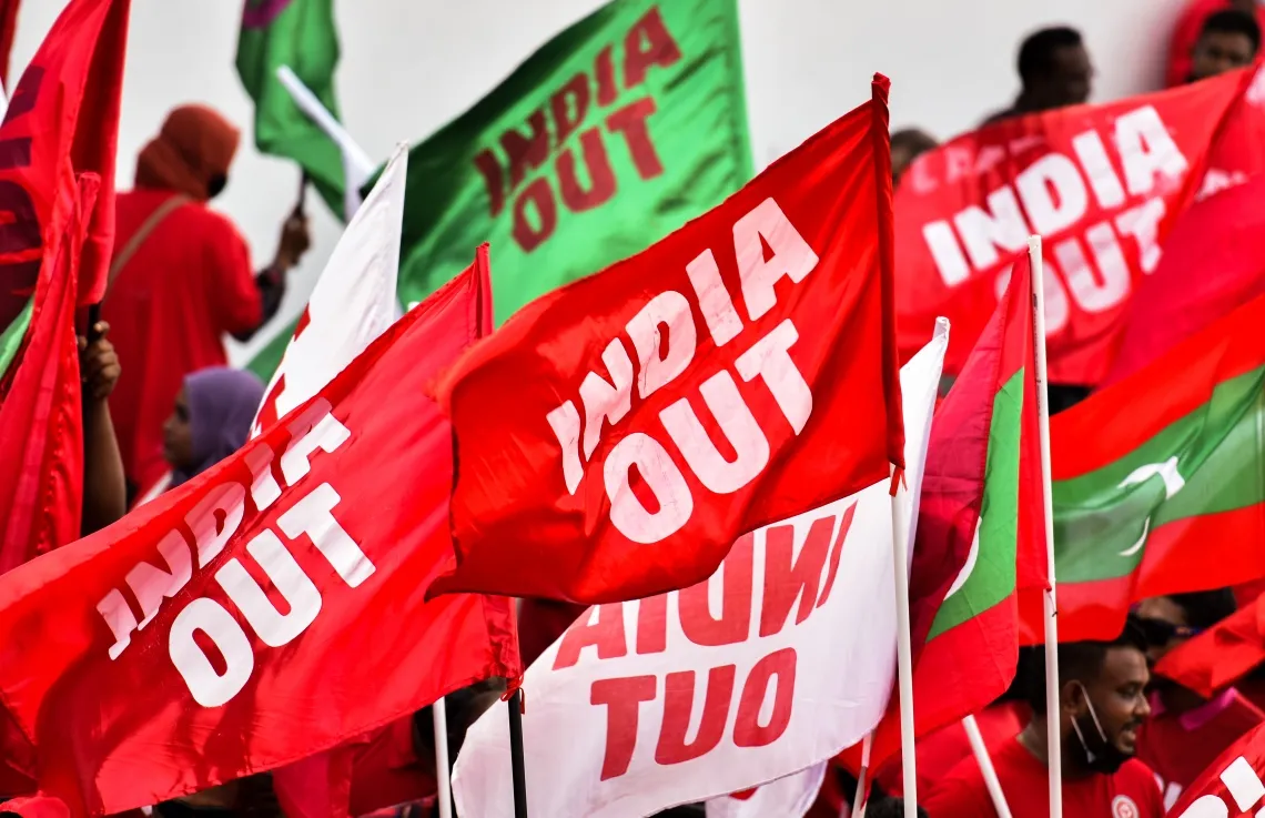 During a protest against Indian soldiers being in Maldives--  Photo: Mihaaru