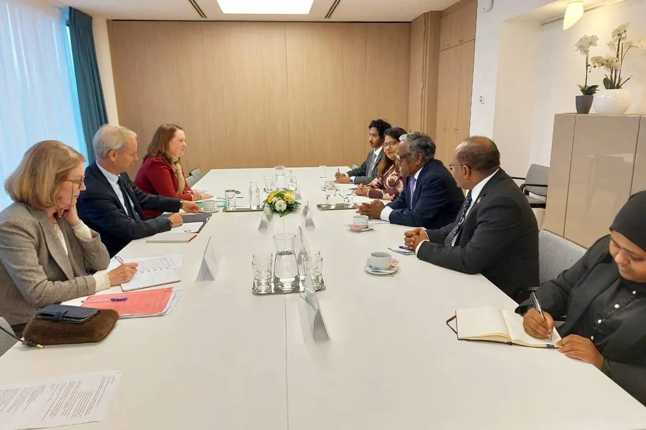 Former President and Special Envoy of the President of the Maldives, Dr Mohamed Waheed Hassan meeting Olof Skoog, Deputy Secretary-General for Political Affairs at the European External Action Service (EEAS) (photo/president’s office)