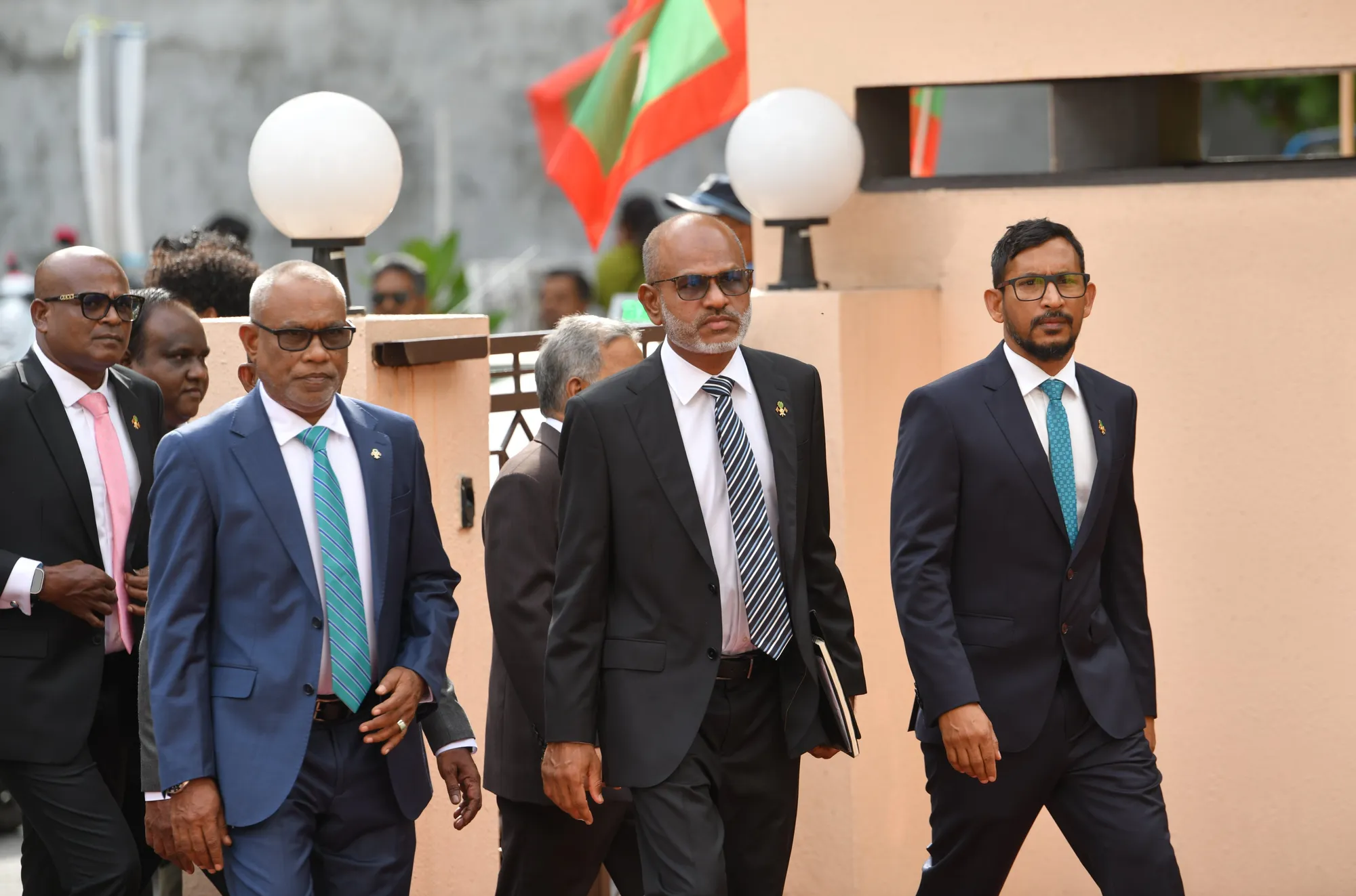 20th Parliament speaker Abdul Raheem Abdulla (Left), Deputy speaker Ahmed Nazim (Middle) and Majority party, Majority parliamentary group leader Ibrahim Falah (Right)