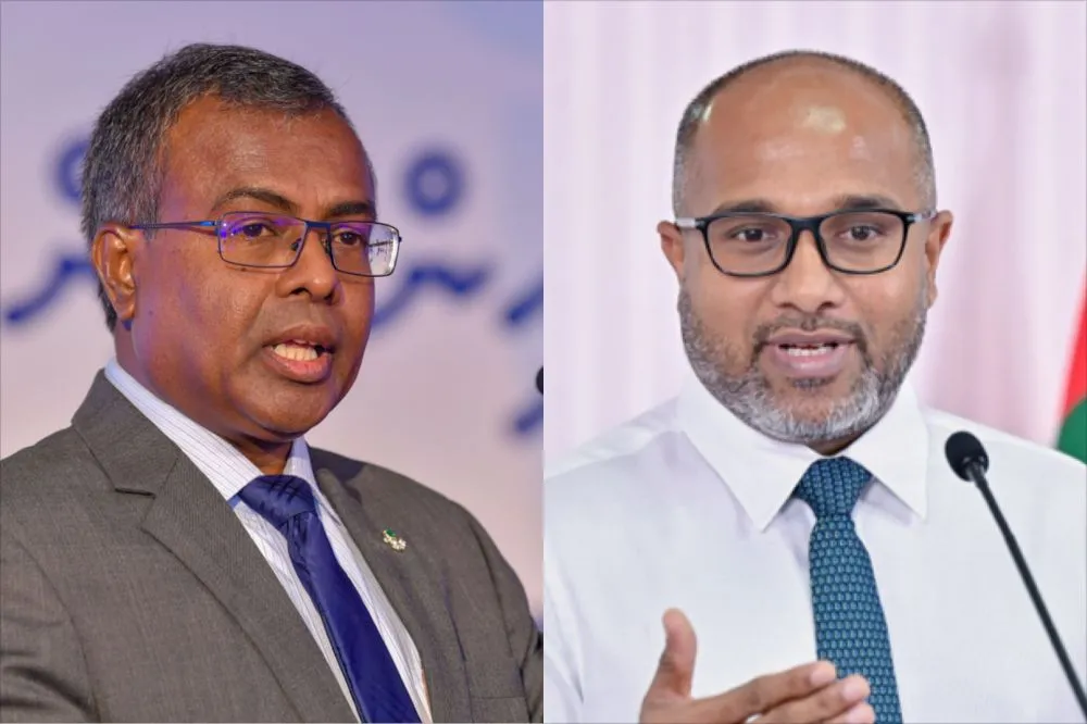 Minister of Homeland Security and Technology Ali Ihusaan  (R) and former Chief Justice Ahmed Abdulla Didi (L)