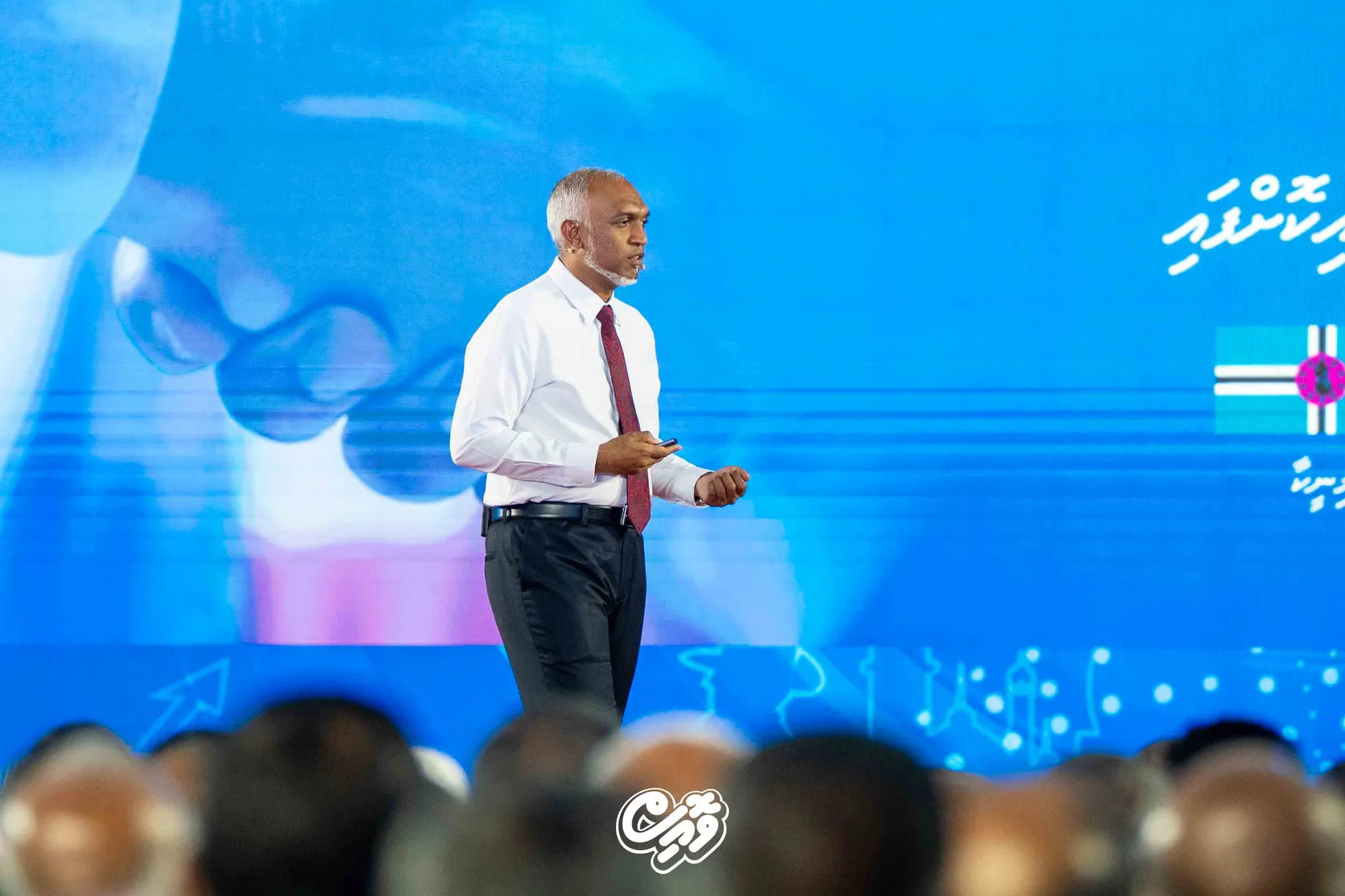 President Dr.Muizzu speaking at a ceremony held at the Social Centre on Monday (Photo/President's Office)