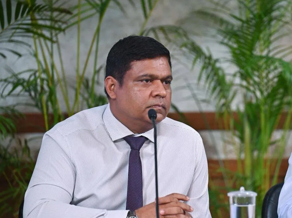 Minister of Tourism and Civil Aviation Mohamed Ameen speaking at a press conference today (Photo/President's Office)