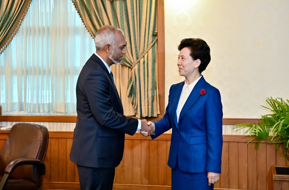 Chinese State Councilor Shen Yiqin and President Dr. Mohammed Muizzu-- Photo/ President's Office