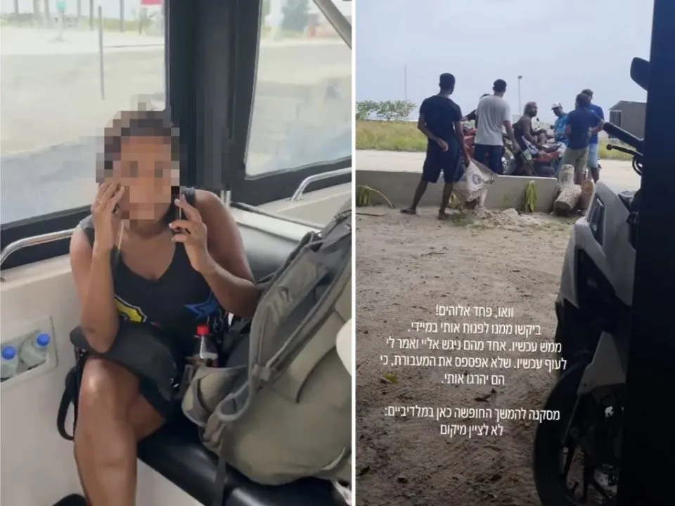 The post made on social media by Israeli tourist (Right) and the Israeli tourist evacuated from Thulusdhoo (Left)