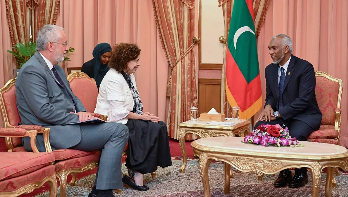 new Ambassador of the European Union to the Maldives, Maria Carmen Moreno Raymundo and president Dr. Muizzu (Photo/President's office)