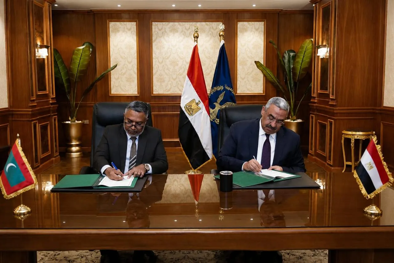 Maldives by Commissioner of Police Ahmed Mohamed and Mahmoud Abu Amra, Deputy Minister for Public Security and Head of the Supreme Council of the Police of Egypt during MoU signing ceremony (Photo/Maldives Police)