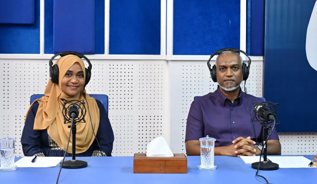 President Dr. Muizzu and First lady Sajidha Mohamed at Baajjaveri Hendhuneh Programme of Dhivehi Raajjeyge Adu, the national radio station of the Maldives