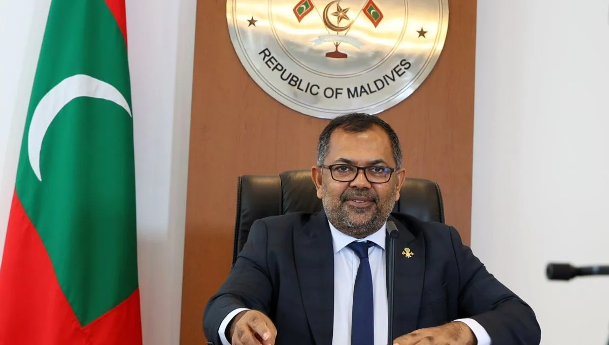 Foreign Minister Moosa Zameer speaking at the Foreign Ministers’ Session of the Third Voice of the Global South Summit (Photo/Foreign Ministry)