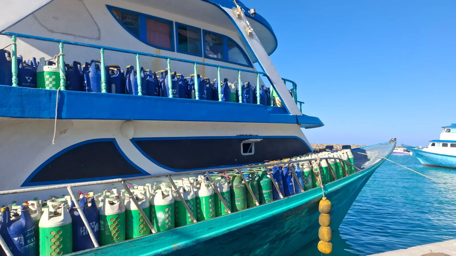 Shipment of gas cylinders going to an island