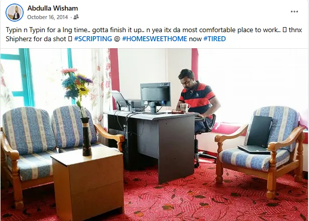 2014 ވަނަ އަހަރު "ވފތ" ފުރަތަމަ ލިޔުނު ދުވަސްވަރު އަޅުގަނޑު ފޭސްބުކްގައި ޝެއަރ ކޮށްފައިވާ ފޮޓޯއެއް.