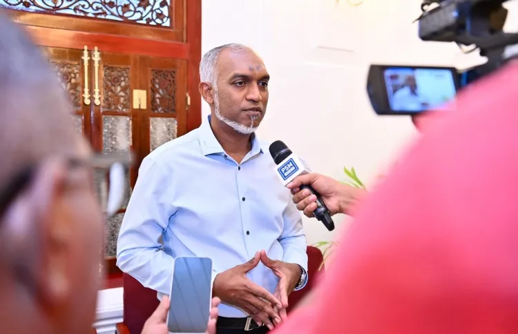 President Dr Muizzu speaking to mediaat Muleeaage', after Eid prayer and greetings today